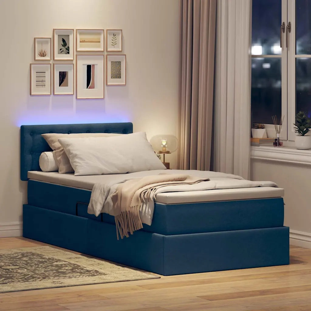Letto con contenitore e LED con led Blu 90 x 190 cm Tessuto