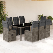 Set Bistrò da Giardino 9 pz con Cuscini in Polyrattan Grigio 3277170