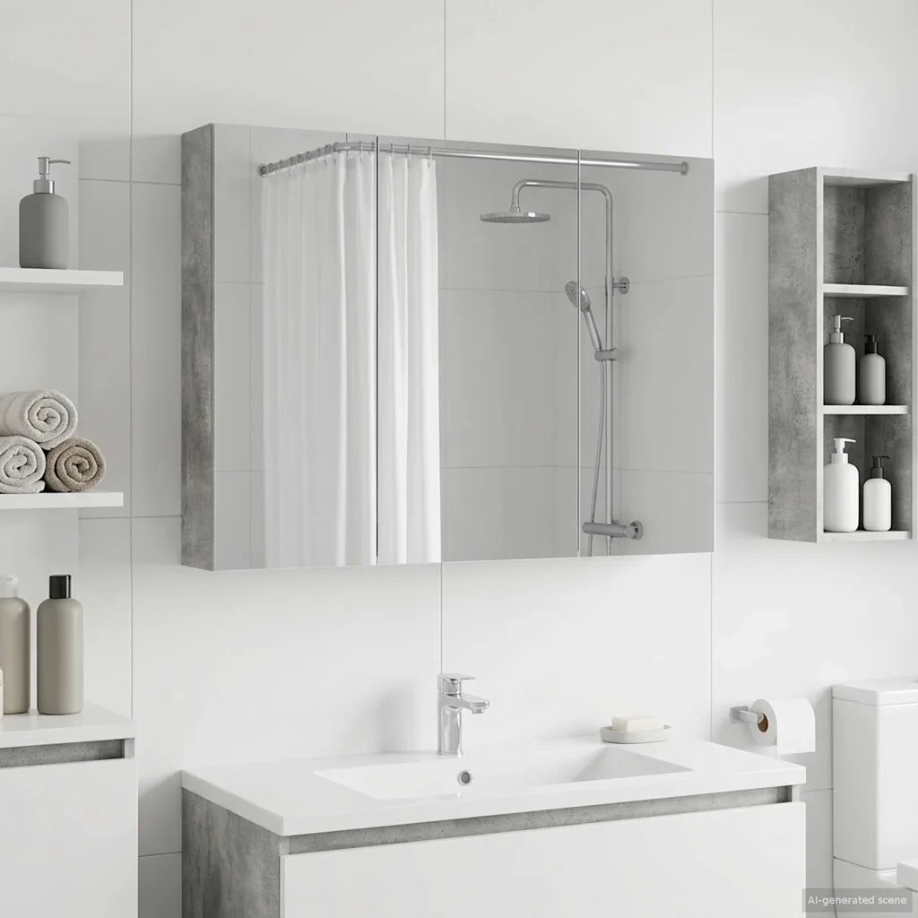 Mobiletto per specchio da bagno con lo scaffale Grigio cemento 889122
