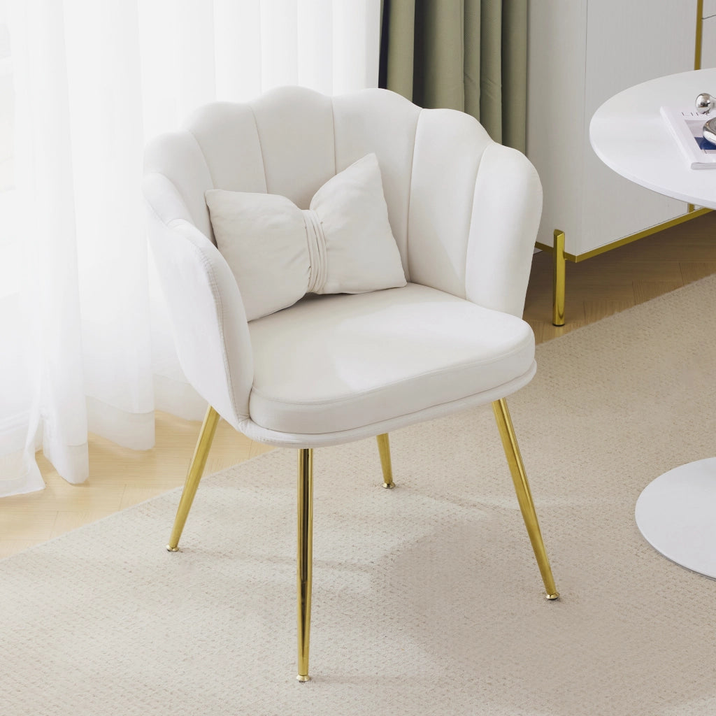 Poltrona con Cuscino Farfalla e Schienale a Petali, Design Ergonomico, in Velluto, Beige