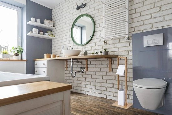 Set di wc in bambù e MDF bianco - 30 x 21 x 82 cm. con sistema soft-close