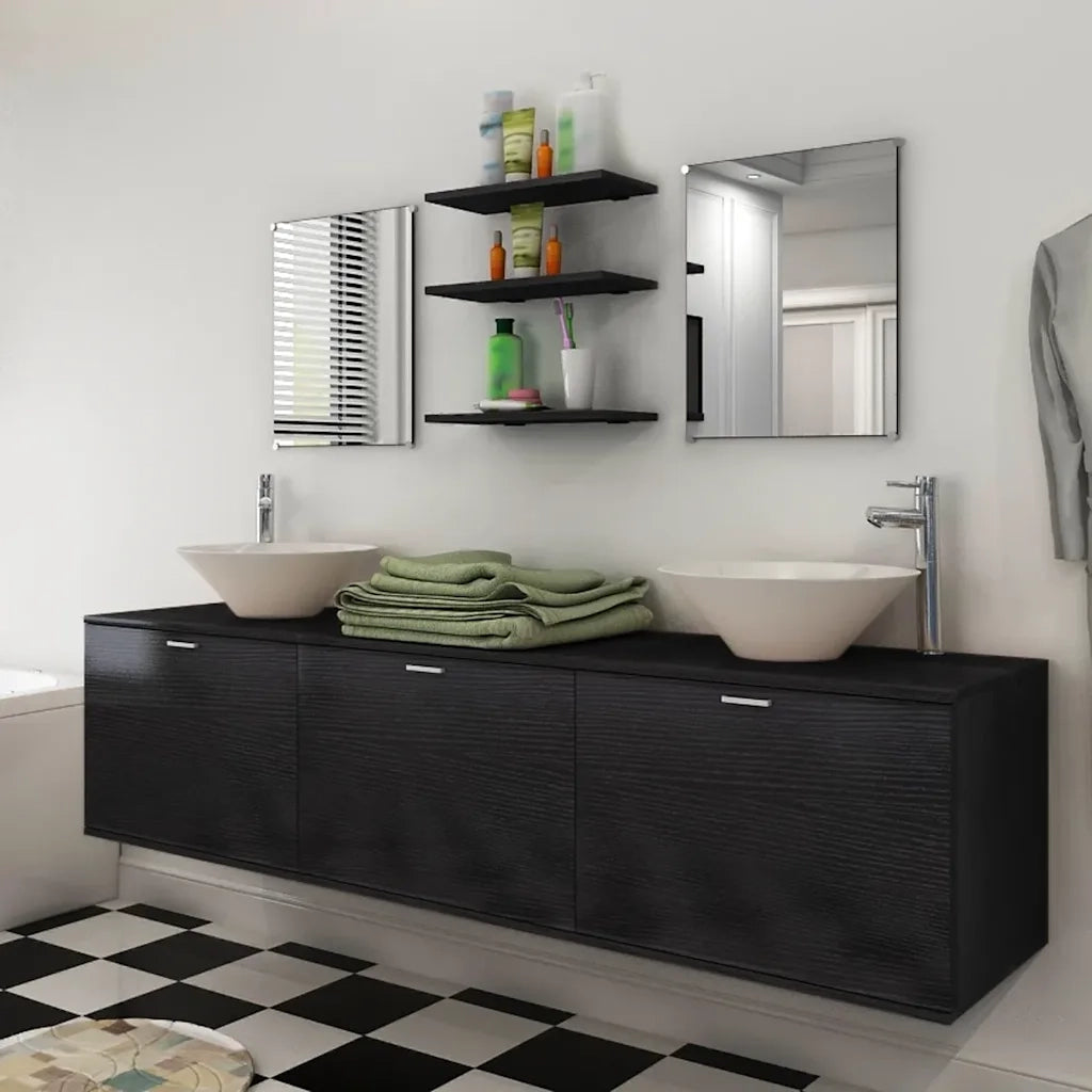 Set Mobili da Bagno | Armadio da bagno con Lavabo 8 pz Nero