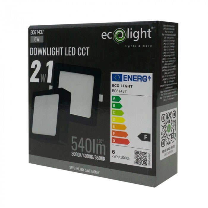 Plafoniera LED quadrata 6W CCT nera Ecolight