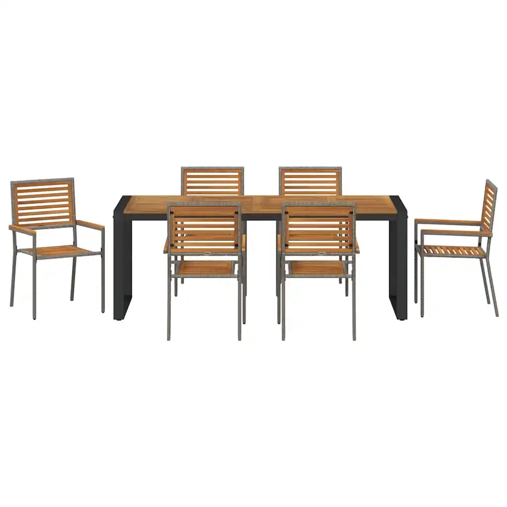 Set da Pranzo per Giardino 7 pcs Grigio e Marrone polyrattan