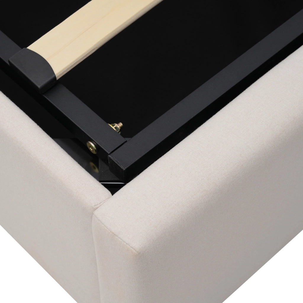 LETTO Contenitore 160x200 cm con USB e USB-C Beige in cotone e lino
