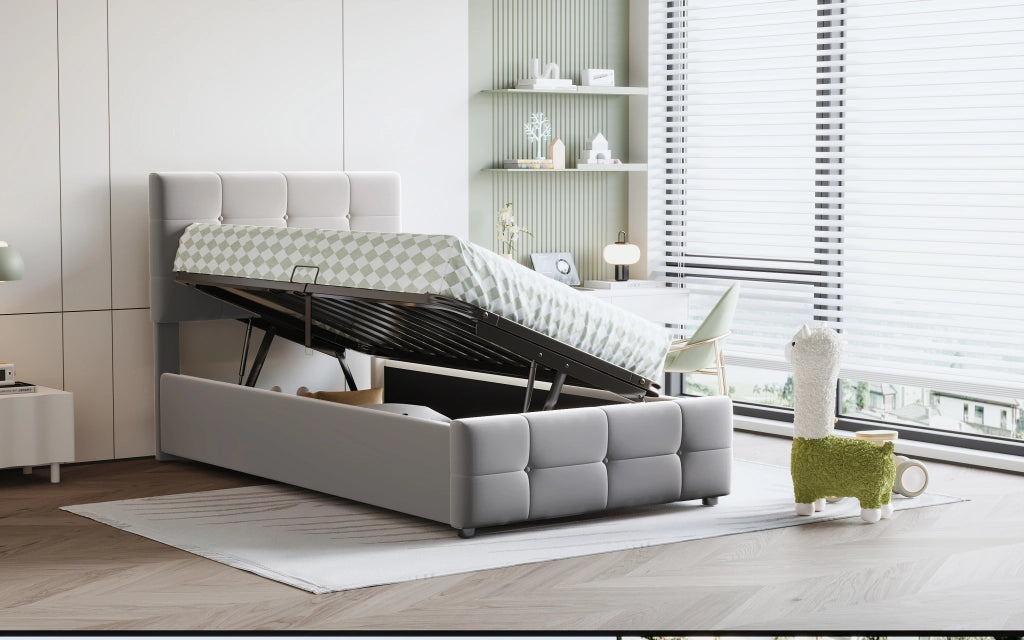 letto imbottito velluto grigio 90 x 200 cm