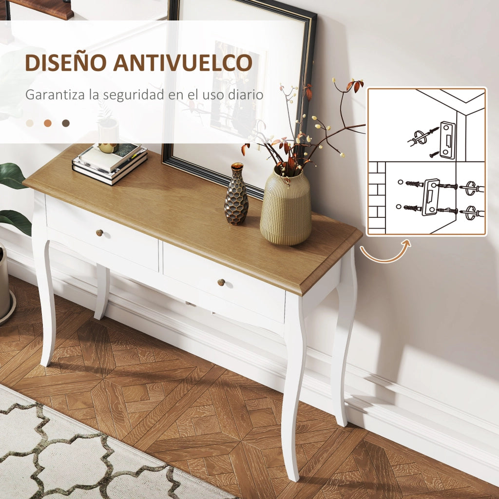 Tavolo console con 2 cassetti ¨C zephmum ¨C 100x35x76.5 cm bianco e marrone scuro