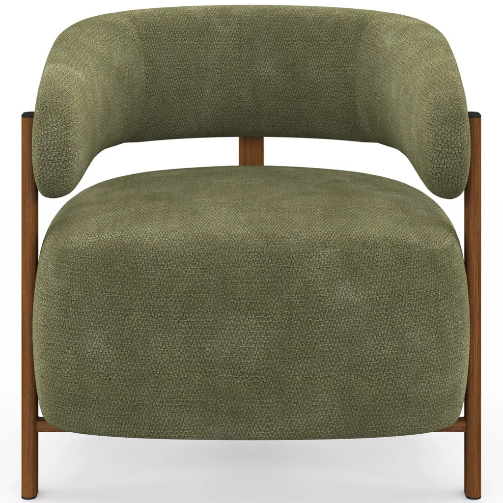 IDMarket - Poltrona ALBERT in tessuto di ciniglia verde con gambe in legno scuro