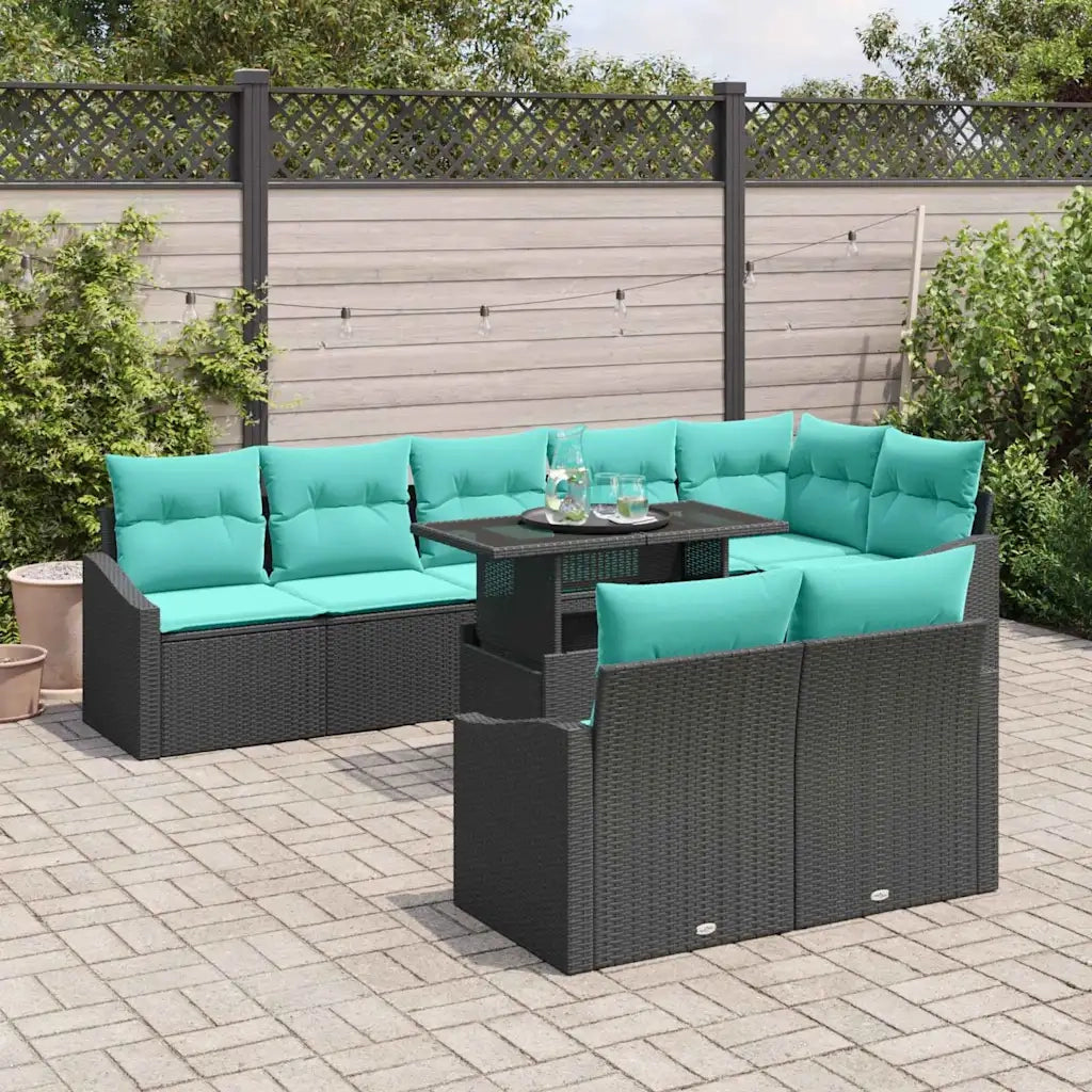 Set Divano da Giardino con cuscino 9 pcs Nero e Blu polyrattan 3349032