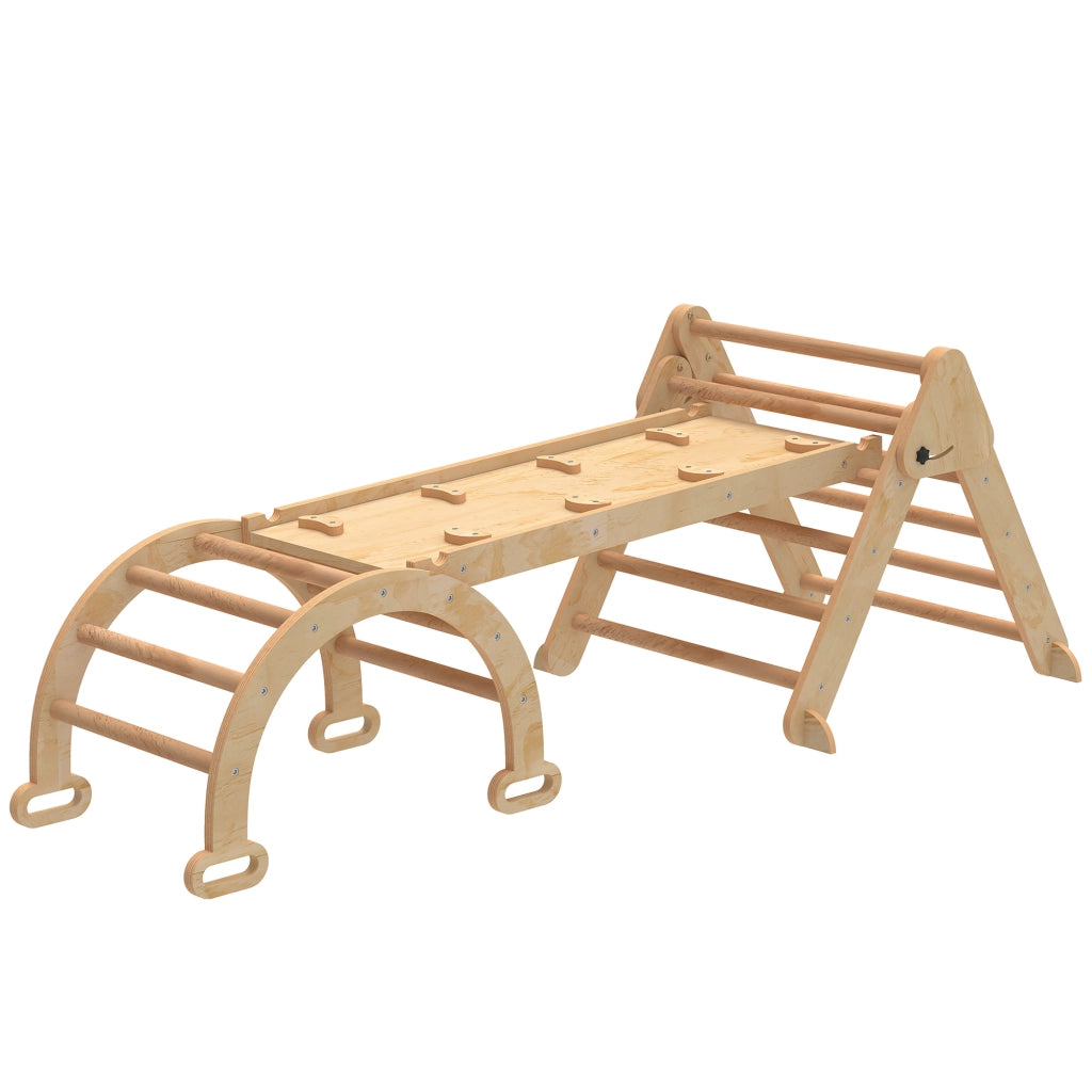 Gioco per Bambini 5 in 1 con Triangolo. Parete Liscia e Arco. in Legno di Pioppo e Pino. 188x70x59 cm