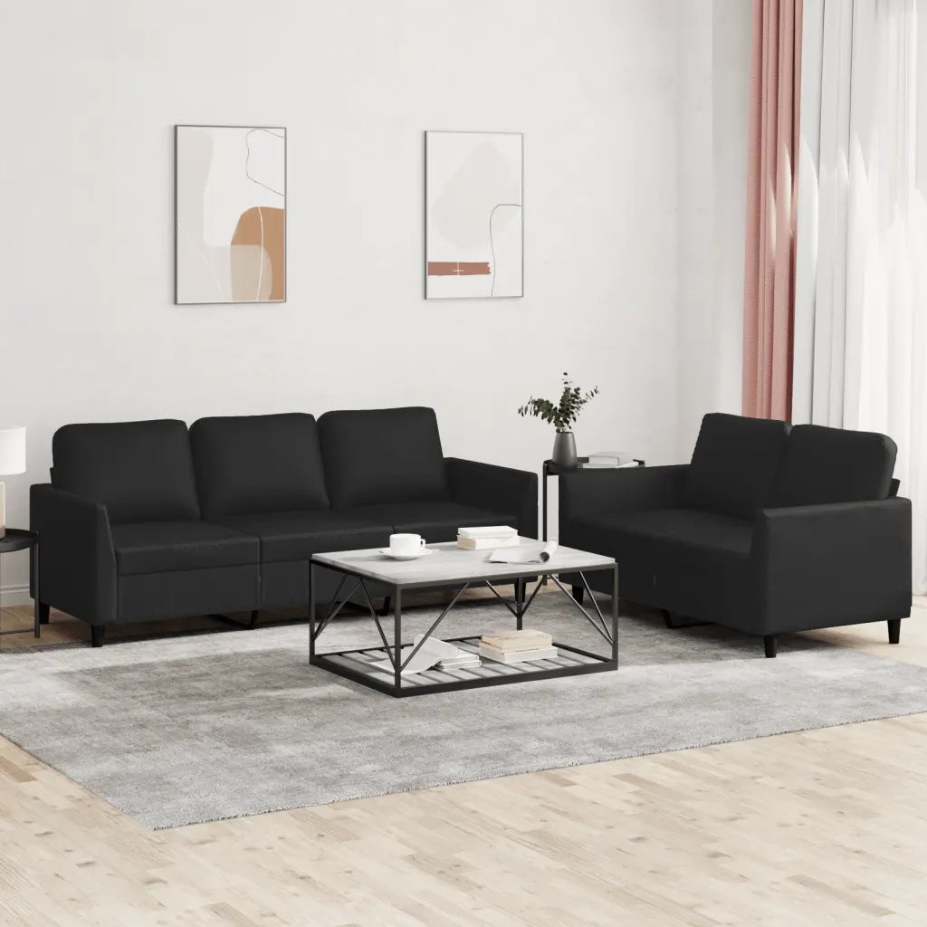 Set di Divani 2 pz con Cuscini Nero in Similpelle 3201760