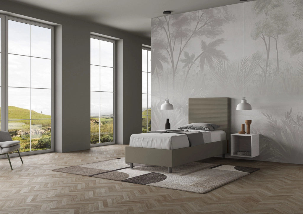 BS COM Letto singolo con rete imbottito 90x190 similpelle cappuccino