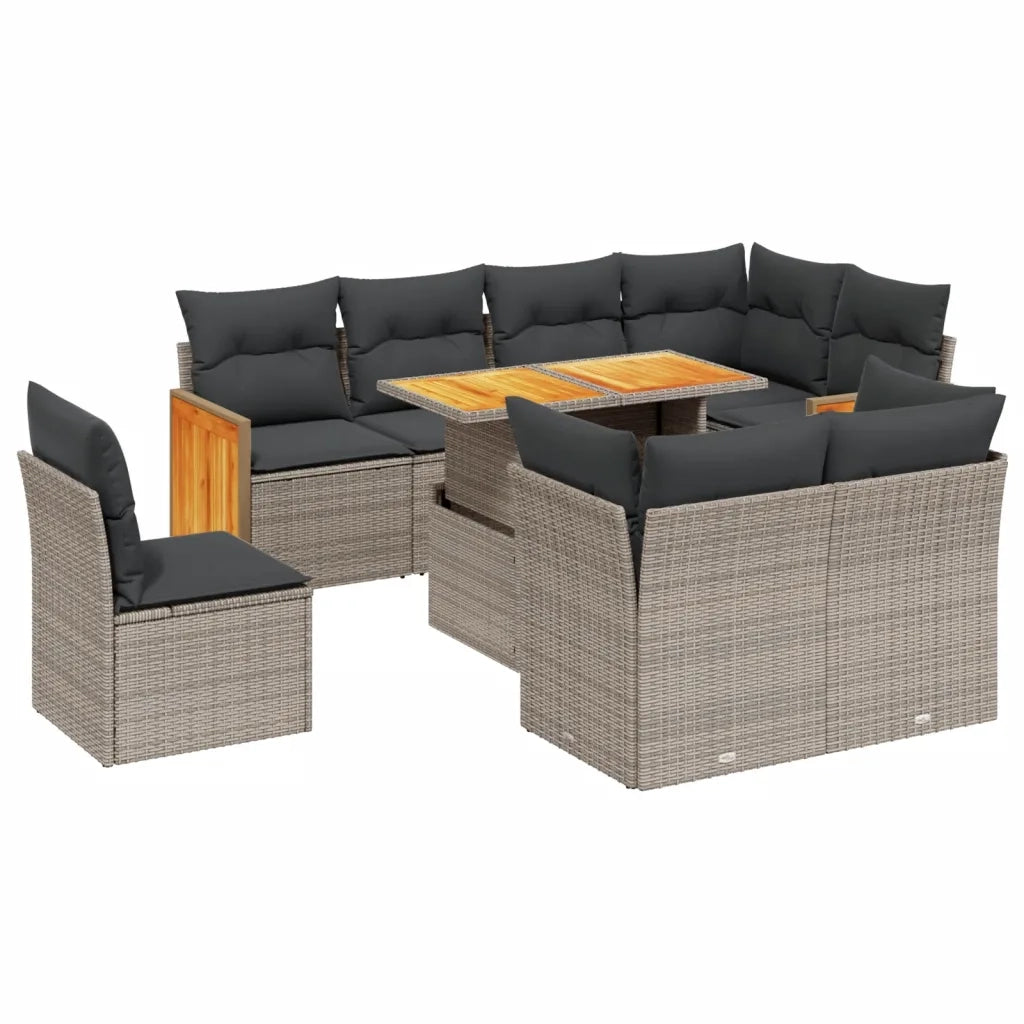 Set Divano da Giardino 9 pz con Cuscini Grigio in Polyrattan 3274056