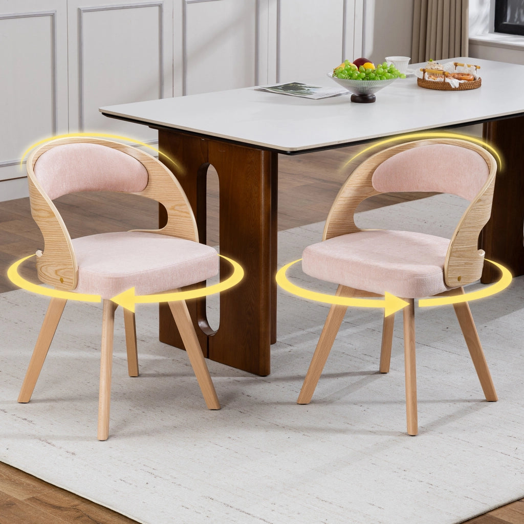 Sedia da Pranzo Girevole in Legno con Cuscino ¨C Xylo ¨C Schienale Curvo, Tessuto Cotone Lino