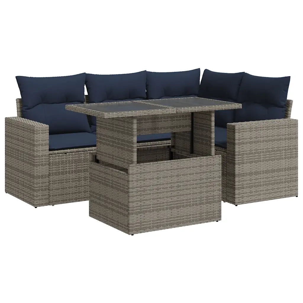 Set Divano Giardino 5 pz con Cuscini Grigio Polyrattan Acacia 3326312