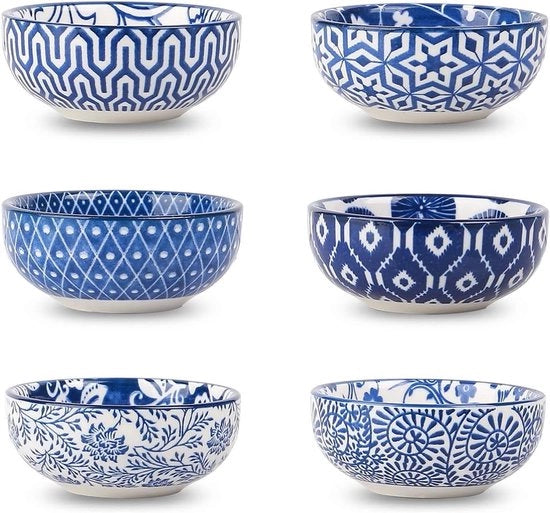 Set di immersione ceramica premium per sushi e barbecue - Blu vintage - 6 pezzi
