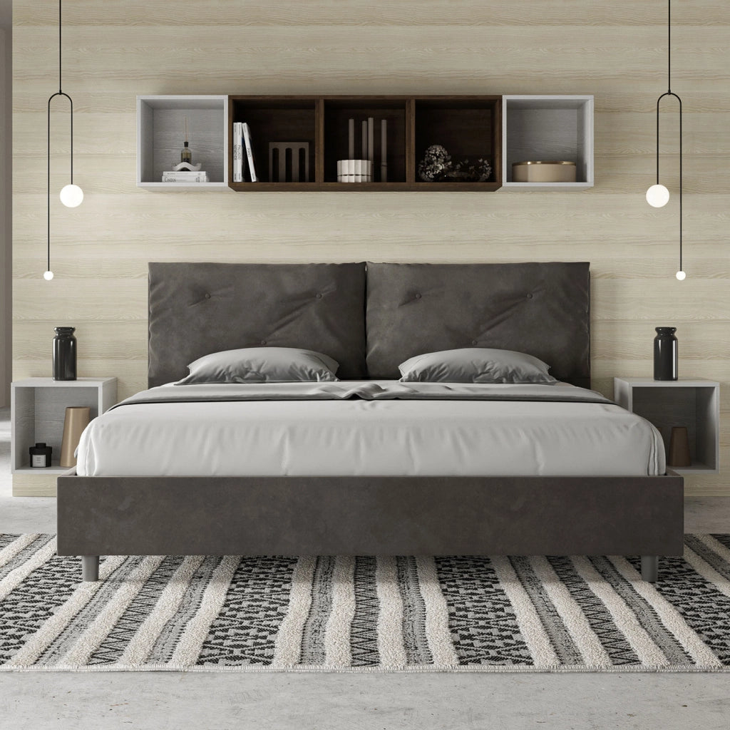 BS COM Letto matrimoniale king size contenitore imbottito 200x210 microfibra grigio
