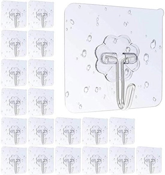 Hanger per chiusura automatica 20 pezzi - Autoadesivo - Impronte d'acqua resistenti - Riciclabile - Senza giunzioni - Acciaio inossidabile 6x6 cm - Hanger per parete