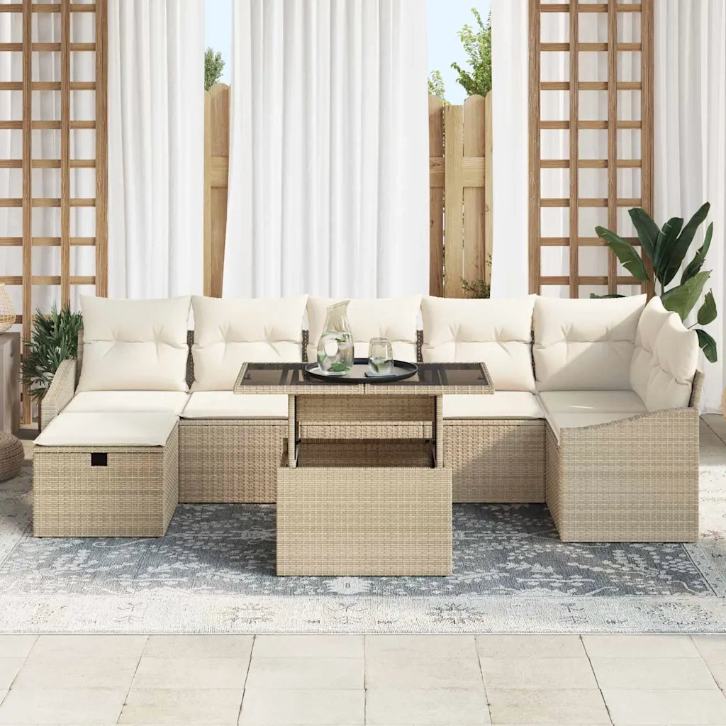 Set Divano da Giardino 8 pcs Beige polyrattan
