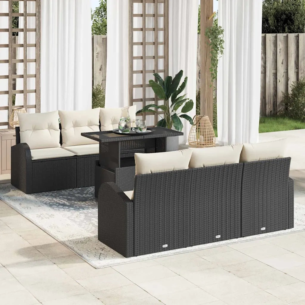 Set Divano da Giardino con cuscino 7 pcs Nero Poly Rattan 3348563