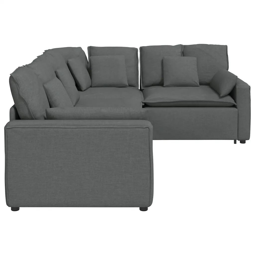 Divano Modulare con Cuscini in Tessuto Grigio Scuro 3321148