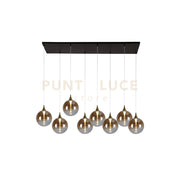 Lampada a sospensione Alchemy 8Lt LED Bar, metallo nero e vetro ambra