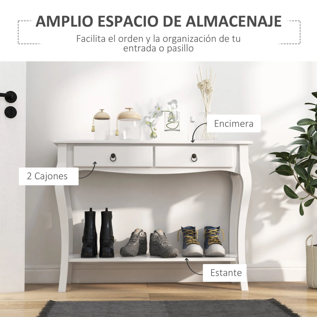 Tavolino con cassetti e scaffale ¨C Minimal ¨C Bianco 100x33x75