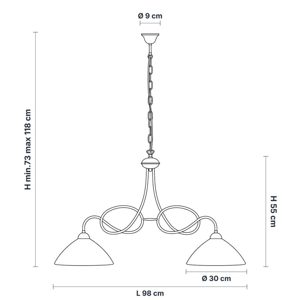 Lampadario Rustico Bistrot 2 Luci Ruggine e Bianco LuceArt Classic