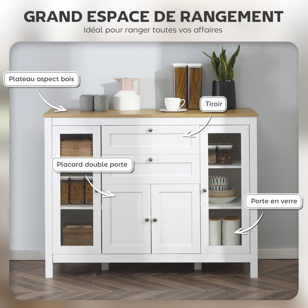 Mobile buffet con ante in vetro e cassetti ¨C Xylo ¨C bianco 120x40x90cm
