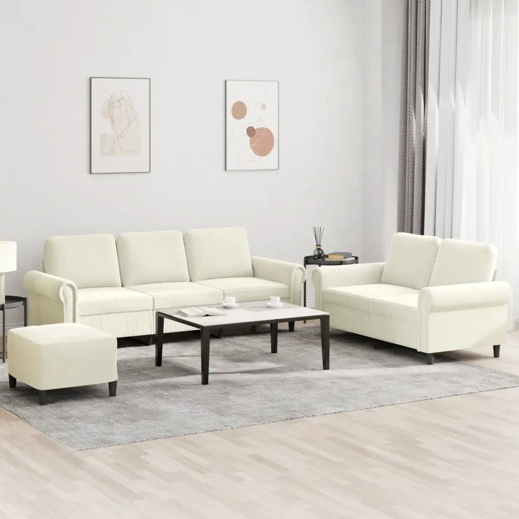Set di Divani 3 pz con Cuscini Crema in Velluto 3202268