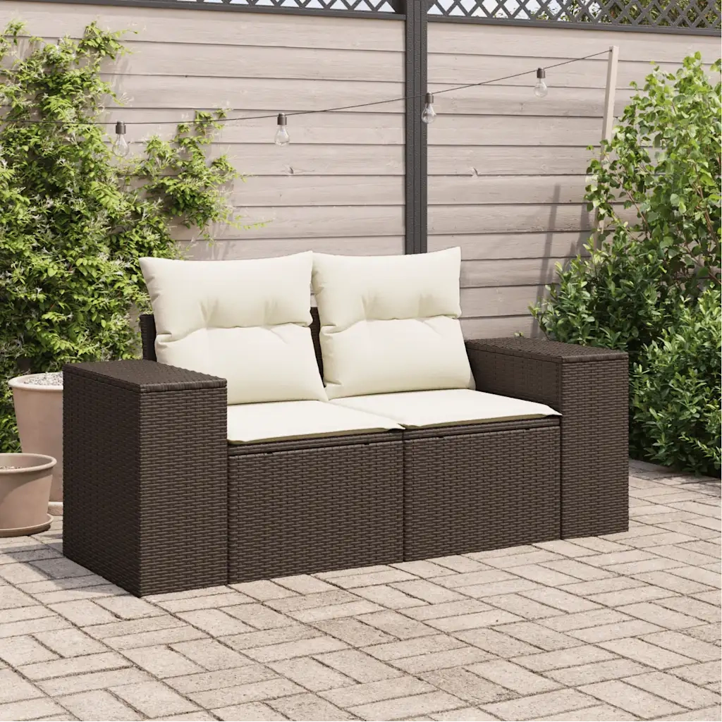 Divano da Giardino a 2 Posti con Cuscini in Polyrattan Marrone 366212