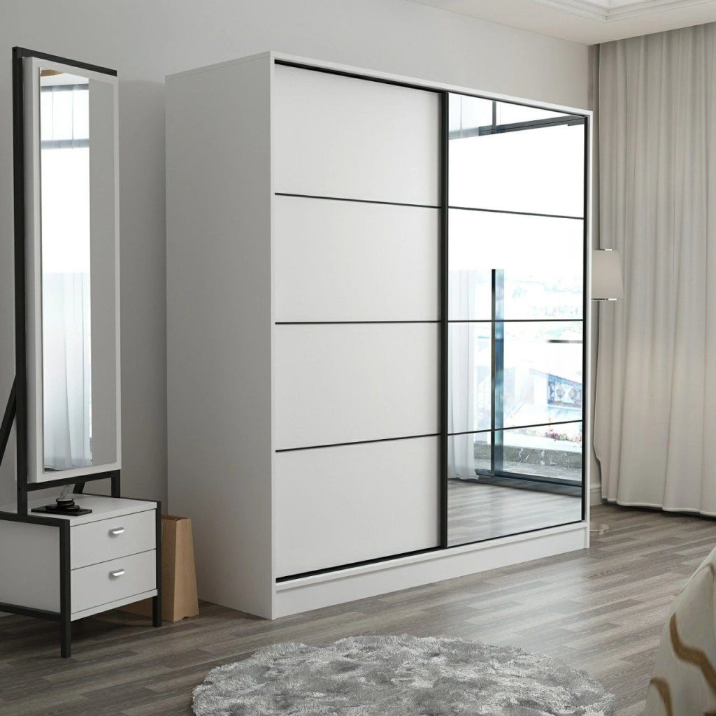 Armadio Camera da Letto Torello, Guardaroba 2 Ante 5 Ripiani, 180x190h cm Bianco