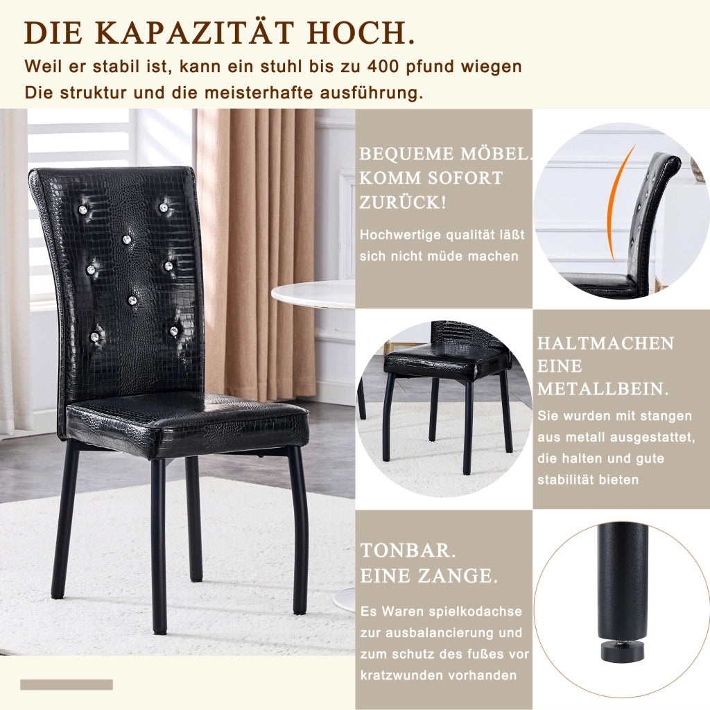 Sedia da Pranzo con Dettagli Cristallo, PVC, Metallo, Nero