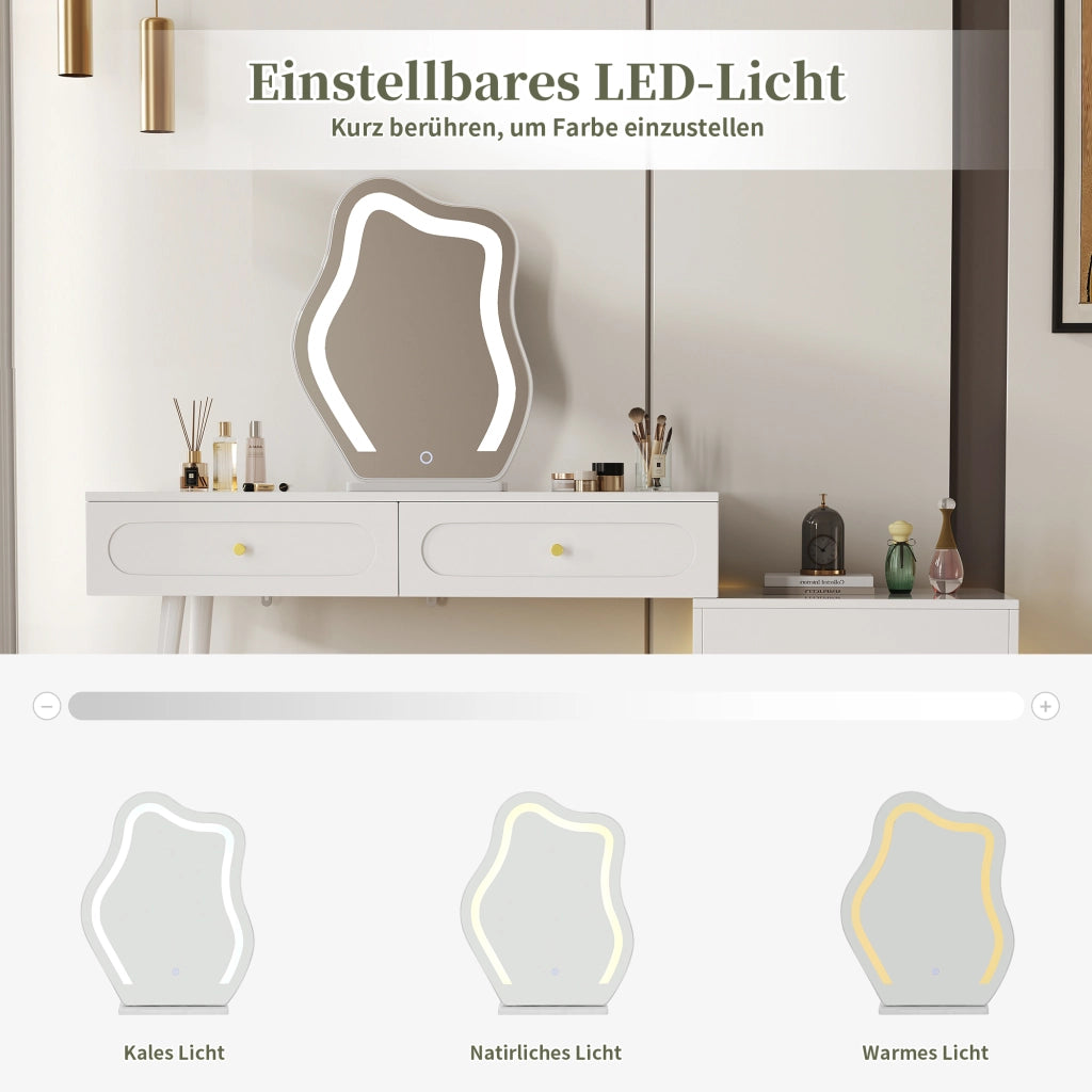 TOELETTA Con specchio LED 140x40x130 cm Bianco con 4 cassetti