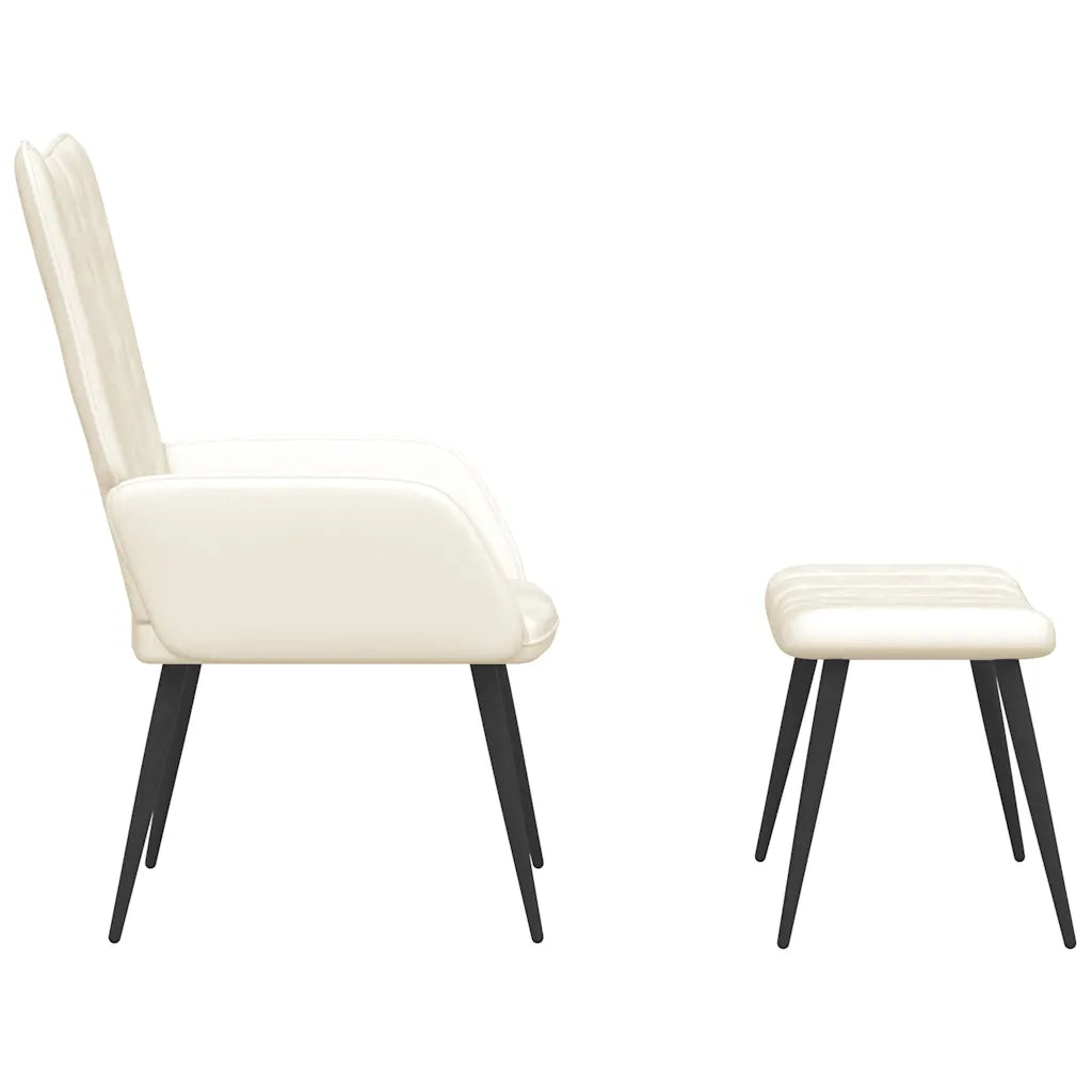 Poltrona Relax con Sgabello Bianco Crema in Velluto 327697