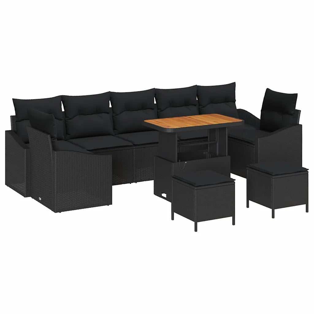 Set Divano da Giardino con cuscino 10 pcs Nero polyrattan