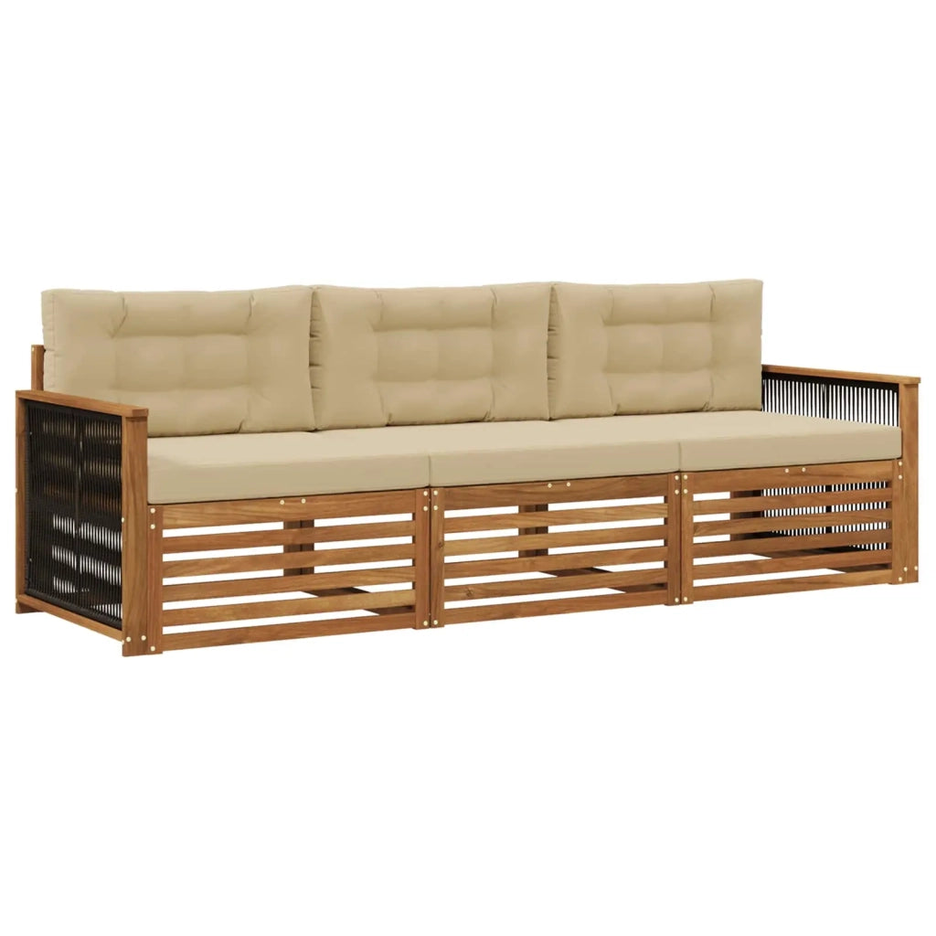 Set di divani da esterno con cuscino 3 pcs Naturale e Beige 3382966