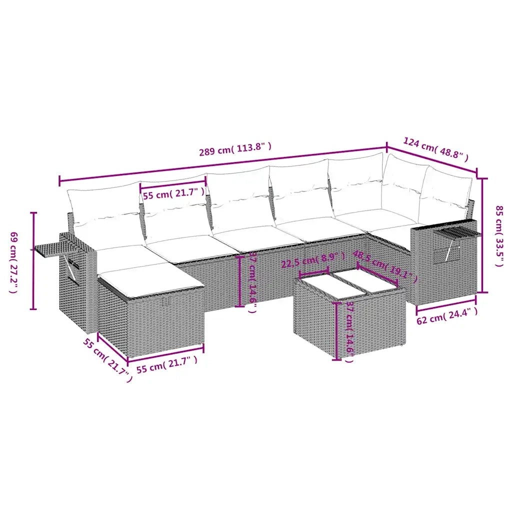 Set Divano da Giardino 8 pz con Cuscini Beige Misto Polyrattan 3263825