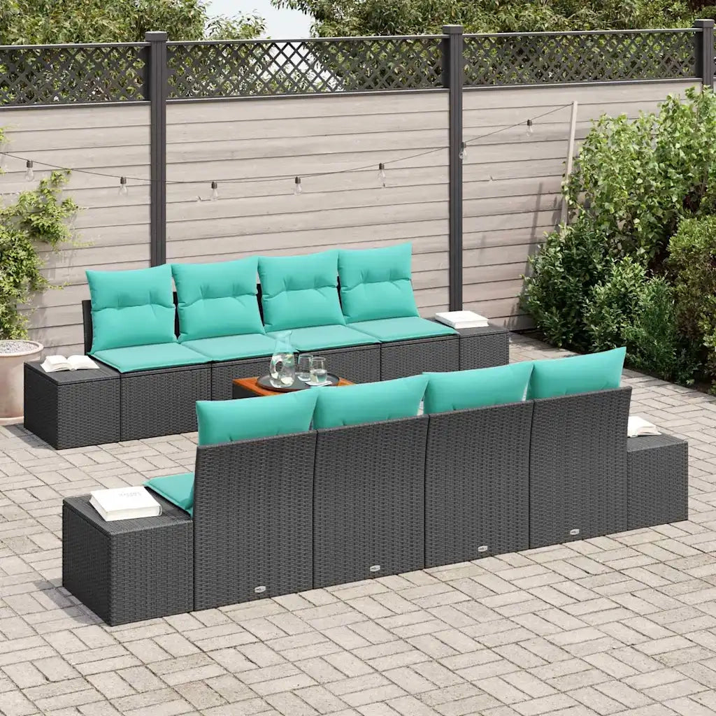Set Divano da Giardino 9 pz Nero e Turchese polyrattan 3356604