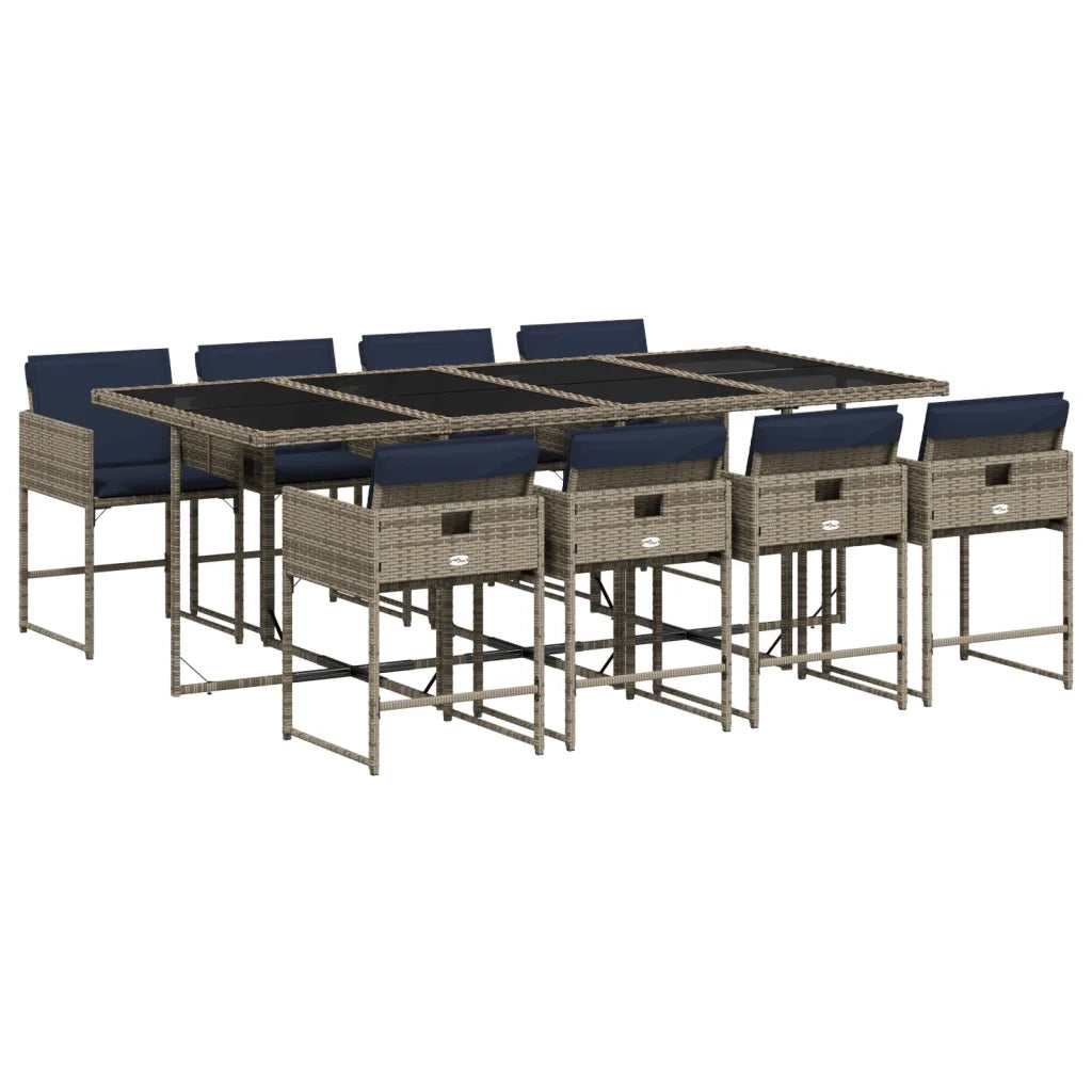Set da pranzo da giardino da 9 pz con Cuscini in Polyrattan Grigio 3278052