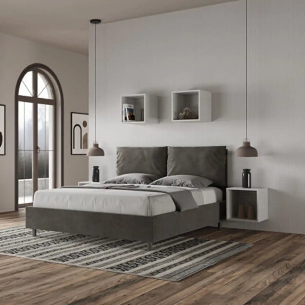 Letto matrimoniale con rete imbottito 160x190 microfibra grigio Antea