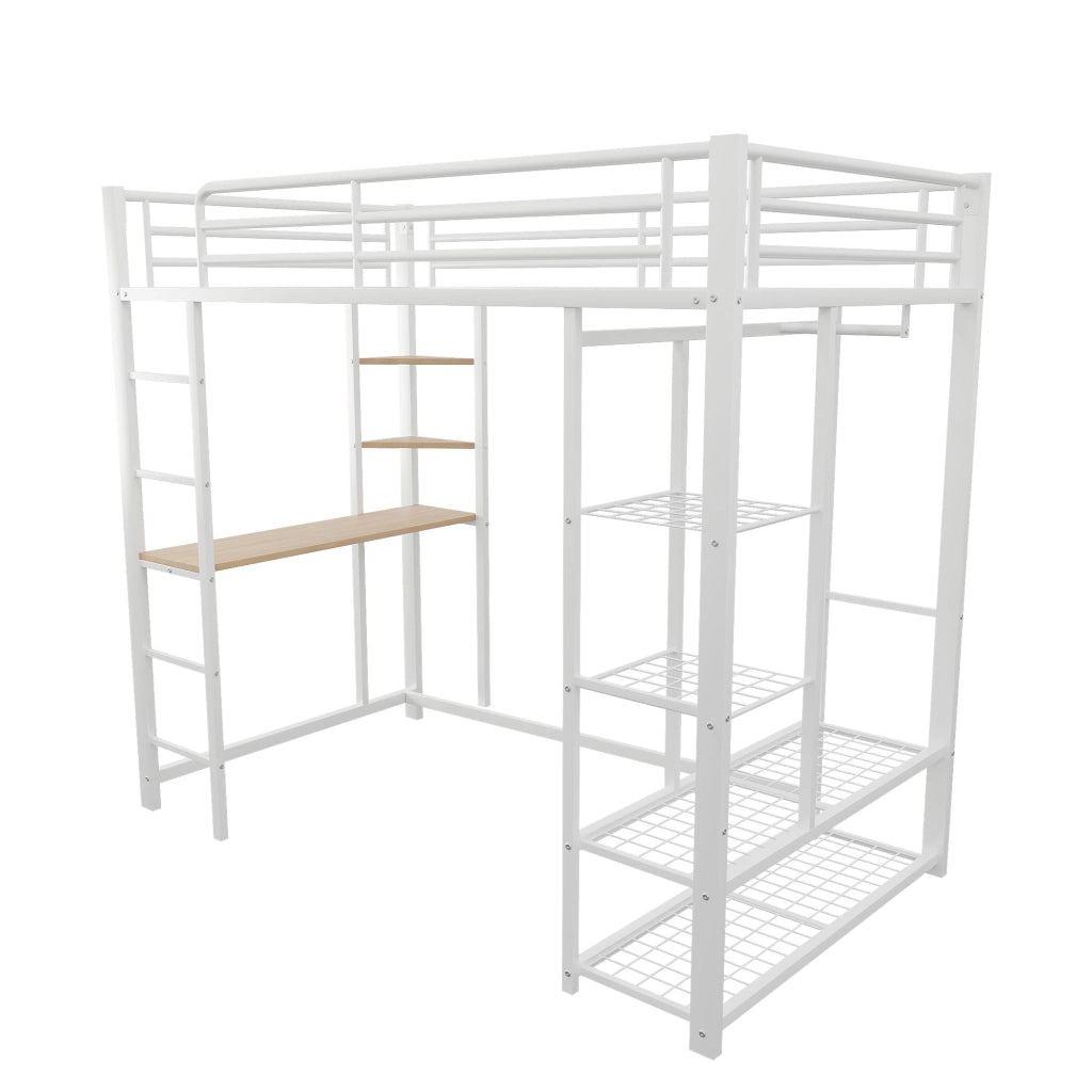 Letto a Soppalco con Scrivania e Ripiani ¨C MINIMAL ¨C Singolo 90x200, Bianco
