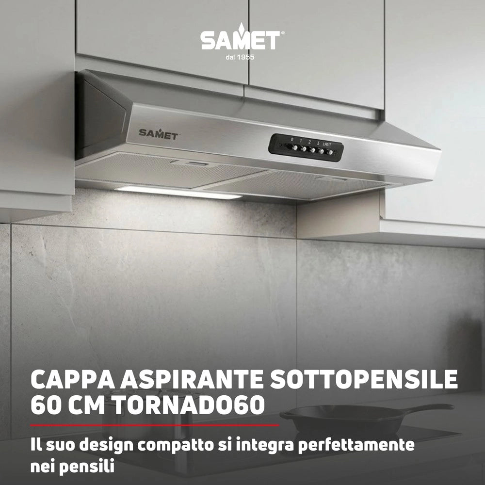Gruppo cappa sottopensile Tornado60 Samet colore inox
