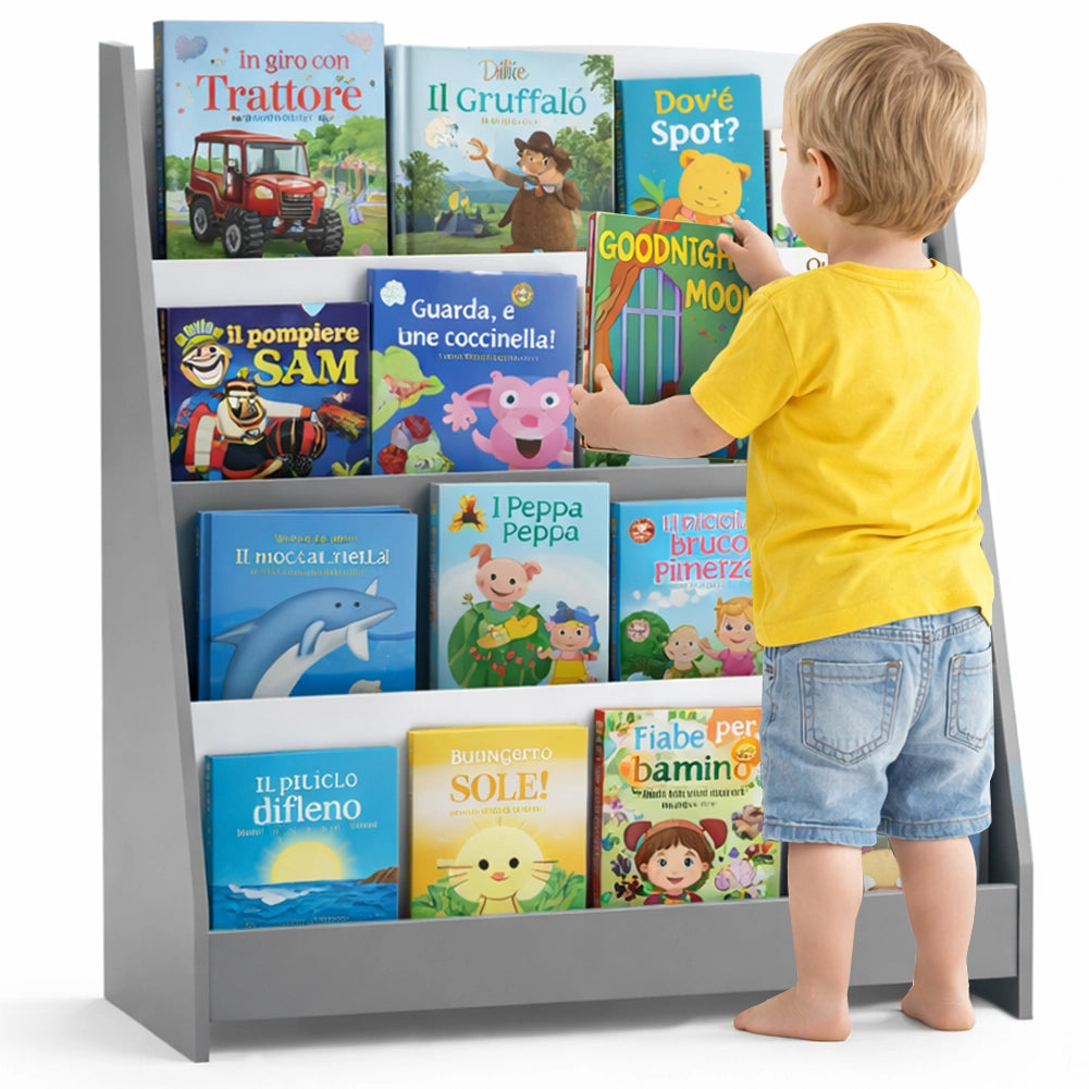 Libreria Montessoriana Grigio in Legno Scaffale Porta Libri Bambini 80x30x88cm