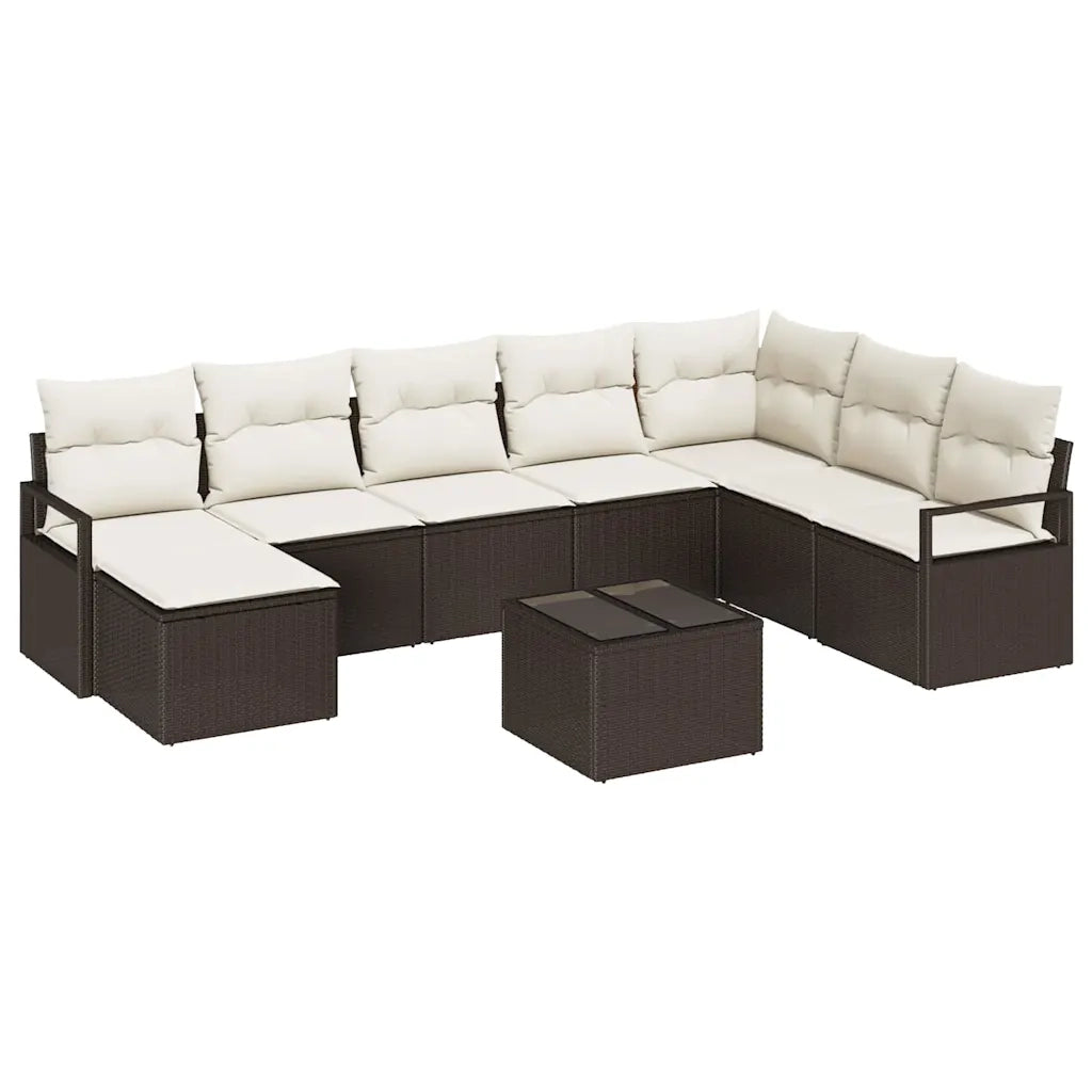 Set di divani con cuscino 9 pcs Marrone polyrattan