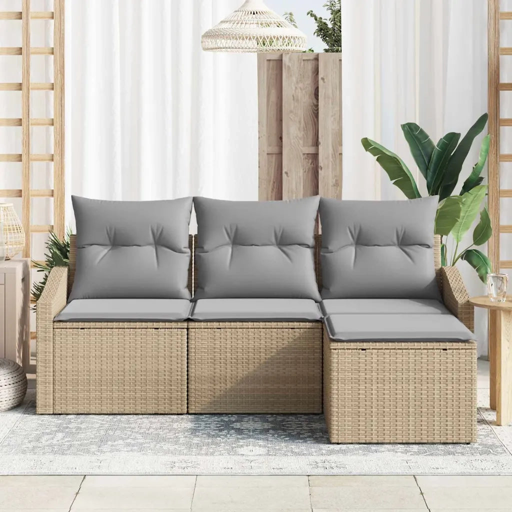 Set di divani con cuscino 4 pcs Beige polyrattan