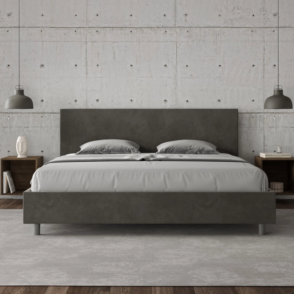 BS COM Letto senza rete imbottito 180x200 microfibra grigio