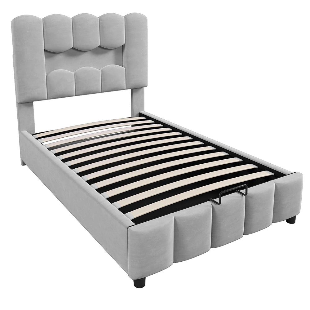Letto 90x200cm?- Xylo - idraulico LED velluto grigio