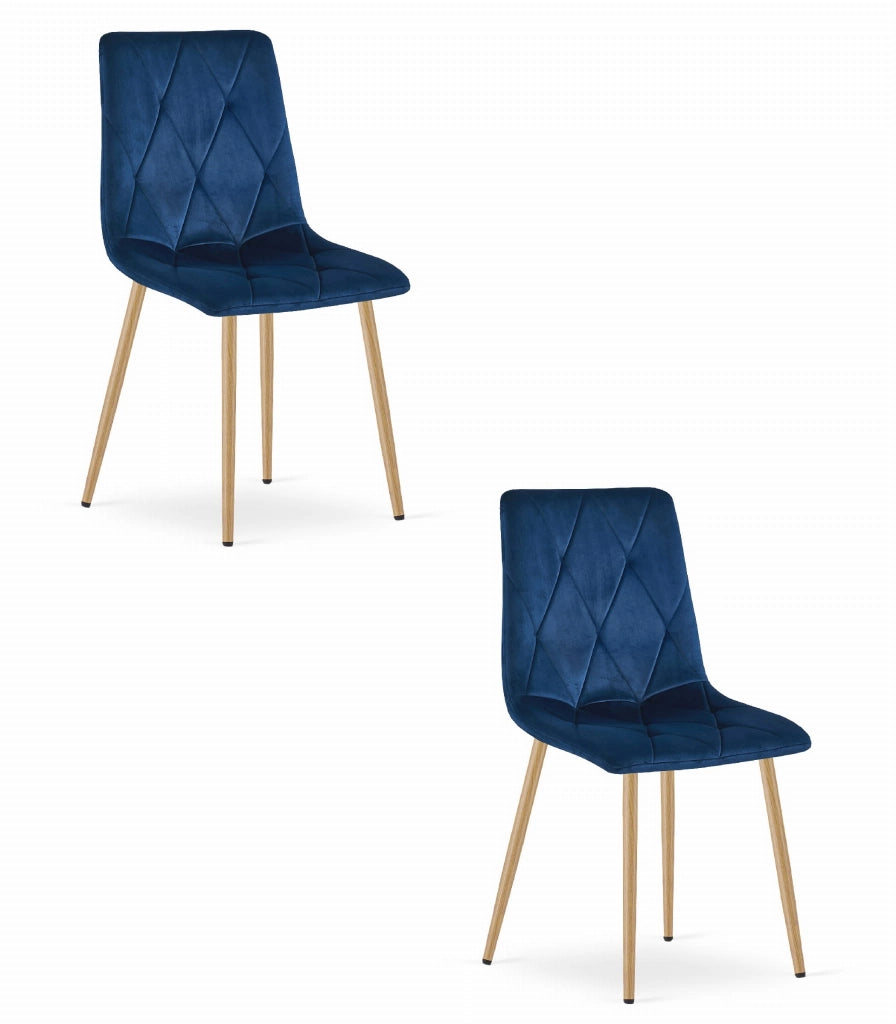 Sedia Valora TYRA in velluto blu navy con gambe color legno x2