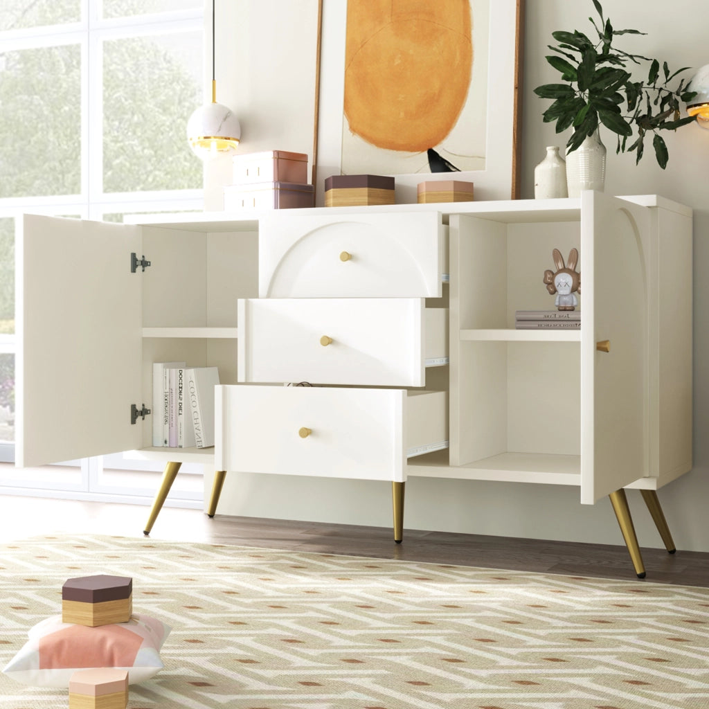 COMÒ 2 porte e 3 cassetti 140x40x84 cm Crema Bianco